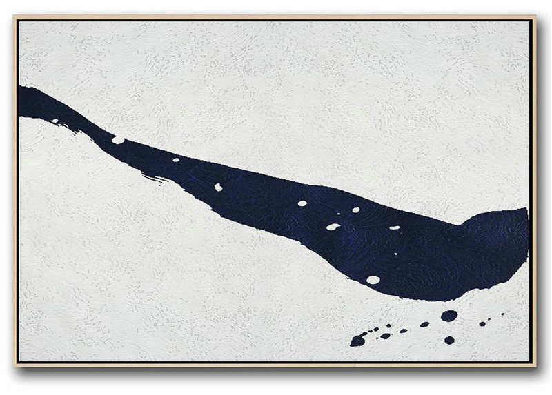 Contemporary Artwork,Horizontal Navy Painting Abstract Minimalist Art On Canvas,Original Art Acrylic Painting